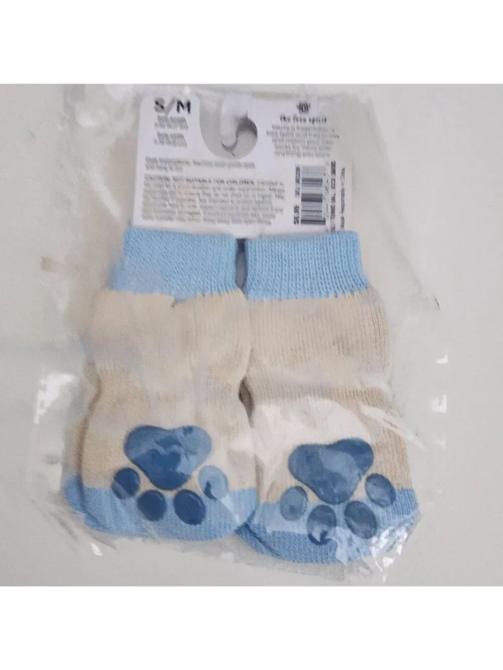 Youly Tennis Ball Club Dog Socks Skid-Resistant S/M Beige & Blue